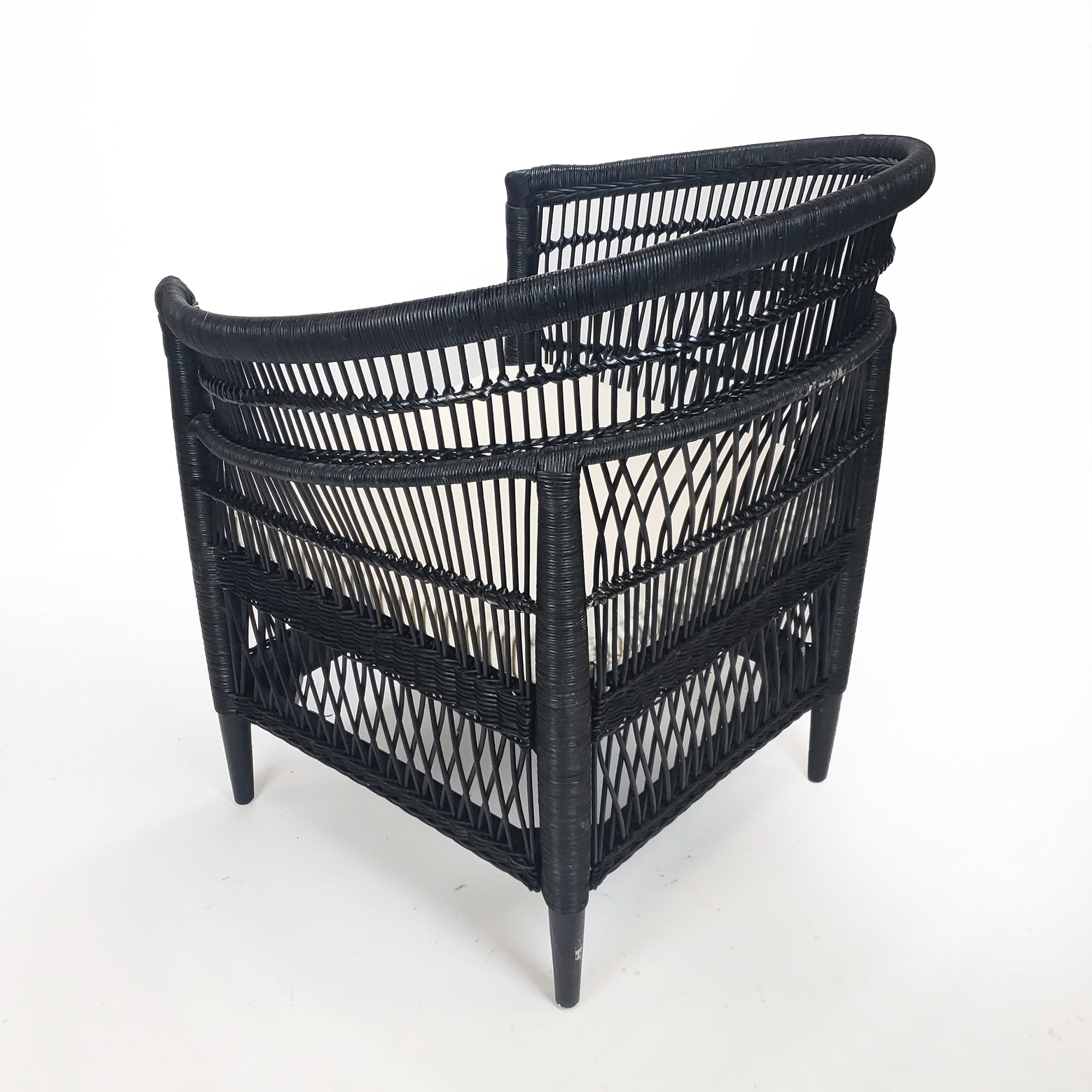 Symka Curved Back Black Woven Rattan Armchair with Padded Seat