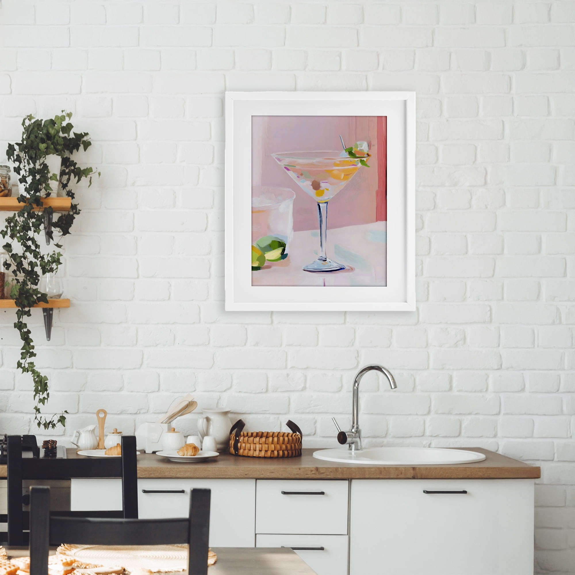 Stupell Industries Pink Martini Bar with Lime White Framed Print Under Glass, design by The Prints Vibe