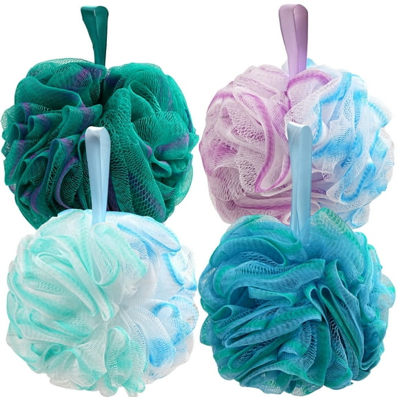 Shower Loofah Bath Sponge 75g/Piece, Exfoliating Bath Sponge Body Scrubber - Bath Pouf Balls Set of 4 Flower Color