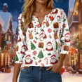 thumbnail image 2 of Rotm Womens Christmas Tops Button V Neck Christmas Tree Printed Tshirts 2025 3/4 Length Sleeve Holiday Tops(White,S), 2 of 5
