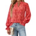 thumbnail image 2 of Blusa MASCOMODA de chifón floral con cuello en V y manga larga para mujer, 2 of 6
