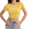 thumbnail image 1 of Tops Cortos de Verano para Mujer, de Corta, Cuello Redondo, Color Liso, de Punto Ajustado, Sin Espalda. Amarillo S, 1 of 10