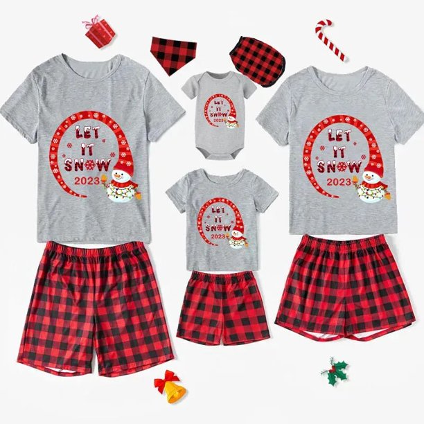 Pijamas familiares navideños a juego, muñeco de nieve, Let It Snow, conjunto de Pijamas cortos, 2023