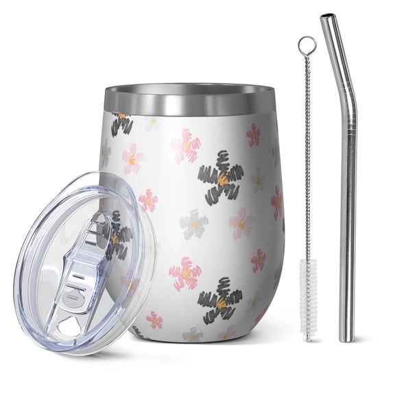 Modern 12oz Stainless Steel Insulated Wine Tumbler with Lid and Straw – Double Wall Vacuum Mug for Hot & Cold Drinks, 304 Steel Interior, Sweat-Free Design
