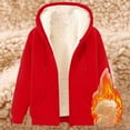 thumbnail image 2 of felwors Women's Sherpa Lined Fleece Jacket - Full Zip Up Hoodie, Warm Fall & Winter Casual Coat with Pockets Red, XXL, 2 of 4