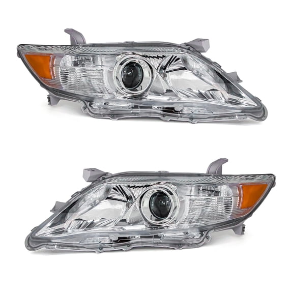 ADCARLIGHTS Compatible with 2010 2011 Toyota Camry Headlights Chrome Housing Amber Reflector Clear Lens Driver and Passenger Side