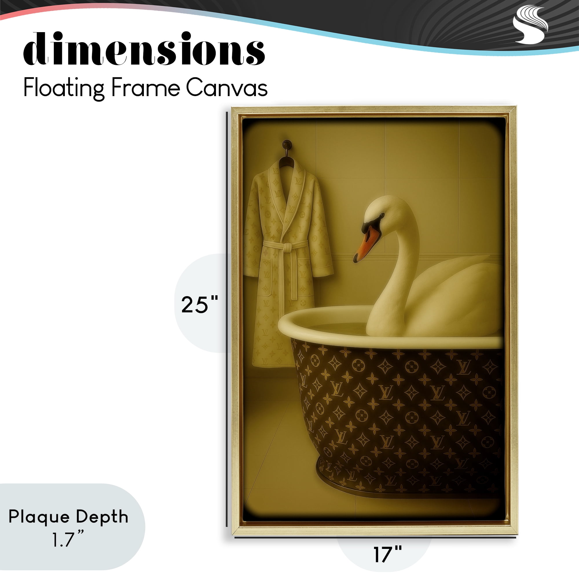 Stupell Industries Couture Swan in Luxury Tub Gold Framed Floater Canvas Wall Art, design by Grotto Studios