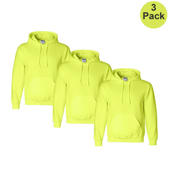 Gildan Men DryBlend Hi Vis Pocket Hooded Sweatshirt, S, Safety Green Pullover Fleece Hoodie 3-Pack