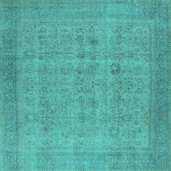 Ahgly Company Machine Washable Indoor Square Oriental Turquoise Blue Industrial Area Rugs, 6' Square