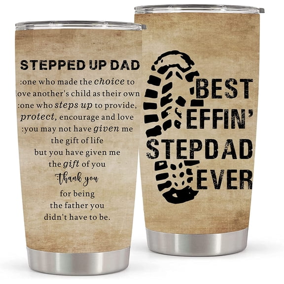 Stepped Up Dad 20OZ Stainless Steel Tumbler – Xmas Gifts for Stepdad Stepfather Father-in-Law Bonus Dad for Father‘s Day Xmas Birthday Gifts from Stepdaughter Stepson