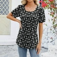 thumbnail image 3 of Women's New Round Neck Floral Solid Color Top - Short Sleeve Loose Fit Blouse with Pleated Front, Flowy Comfortable for Casual/Work (S-XXL), 3 of 3
