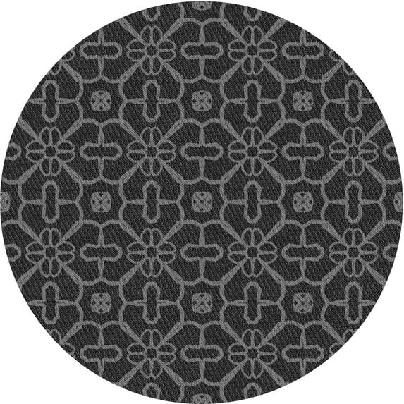 Ahgly Company Indoor Round Patterned Midnight Gray Area Rugs, 4' Round