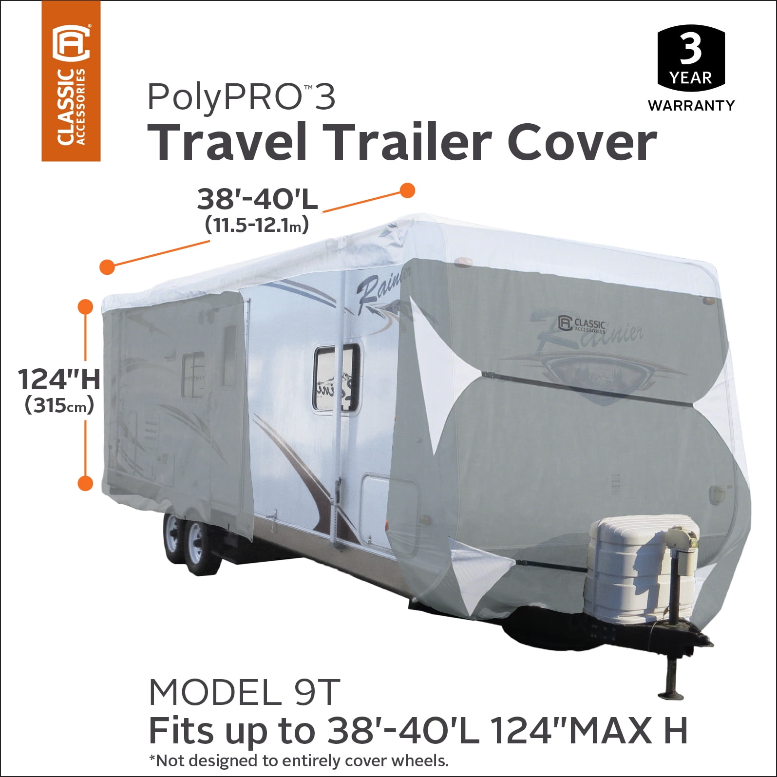 Classic Accessories Over Drive PolyPRO™3 Deluxe Travel Trailer Cover or Toy Hauler Cover, Fits 38' - 40' RVs