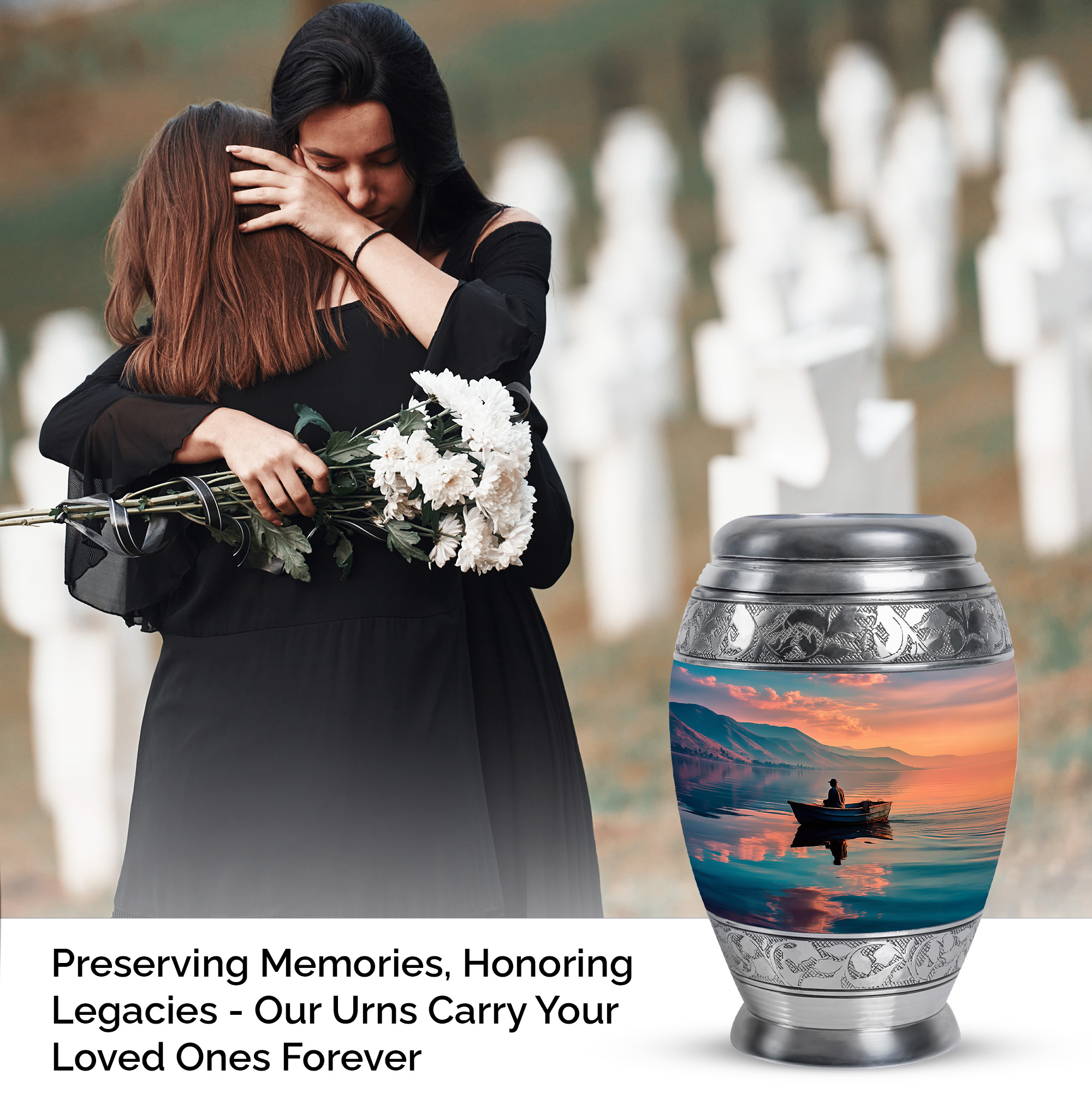 MUKTIVE Fishing Alone Cremation Urns for Adult Ashes Men & Women Keepsake - River, Mountains Small Burial Urn for Human Ashes - Cremated Remains Holder - Memorial Gifts for Loss of Dad (3 Inch)