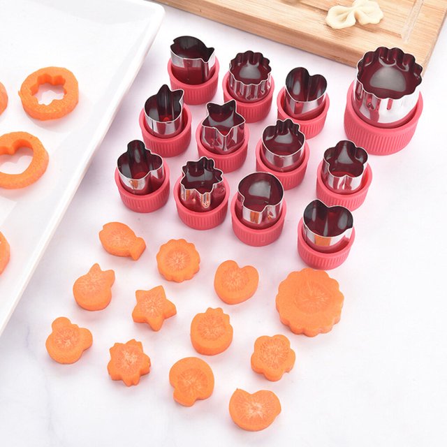 12pcs Stainless Steel Biscuite Mold Vegetable Shape sculpture Tools with Detachable Plastic Shell Green