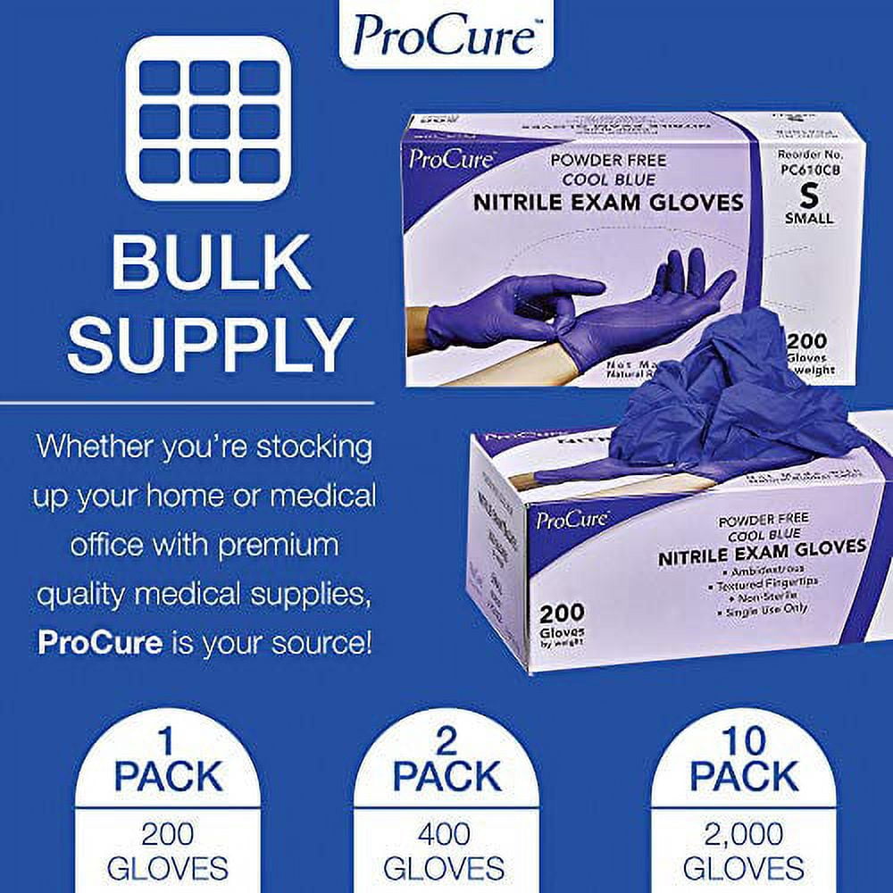 ProCure Disposable Nitrile Gloves - 400 Count, Large - Powder Free, Rubber Latex Free, Medical Exam Grade, Non Sterile, Ambidextrous - Soft with Textured Tips - Cool Blue