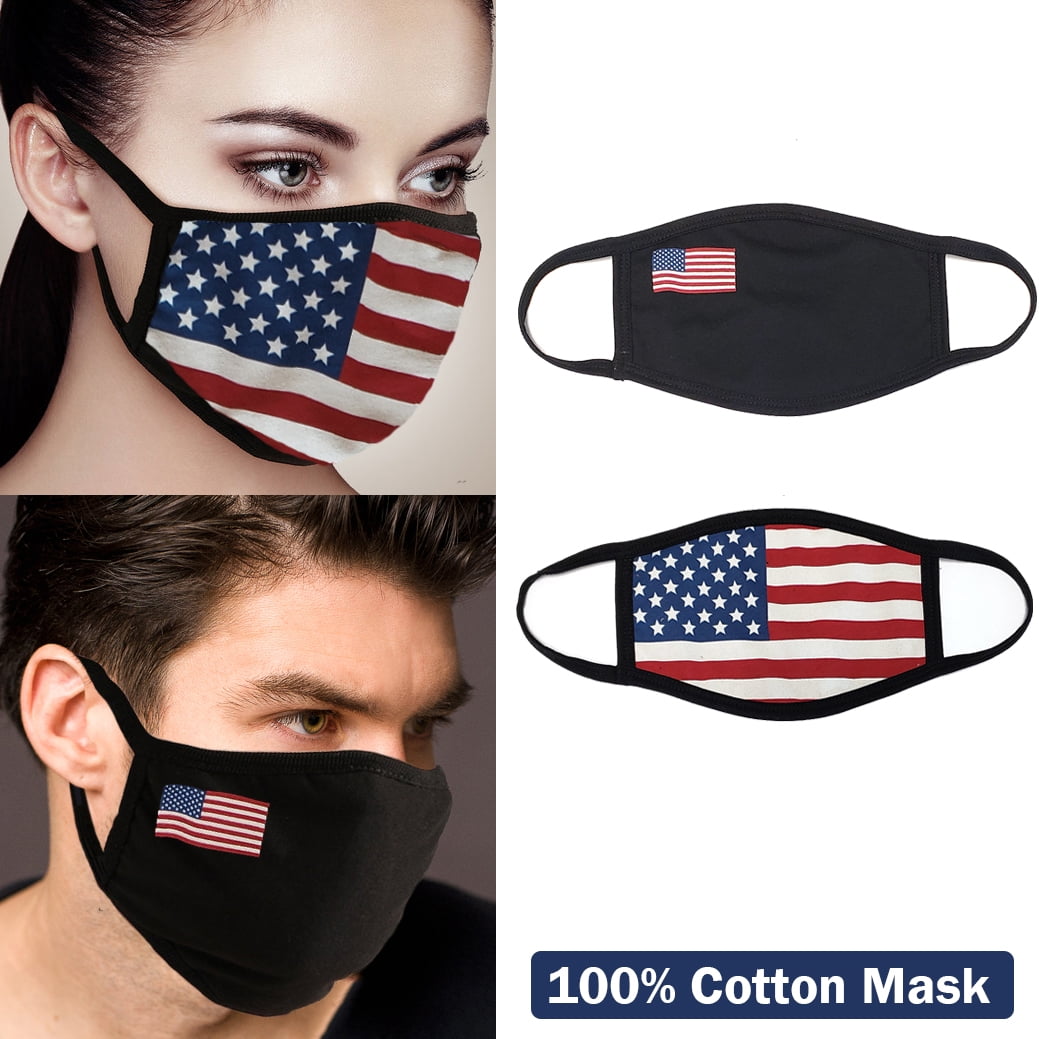 promc 4Pcs USA Flag Print Unisex Face Mask Protect Reusable 100