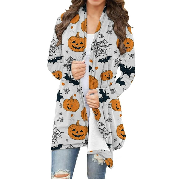 VINUSLI Graphic Cardigan for Women Print Open Front Long Sleeve Halloween Clothing Plus Size Vintage Lightweight Sweaters Multicolor,XL