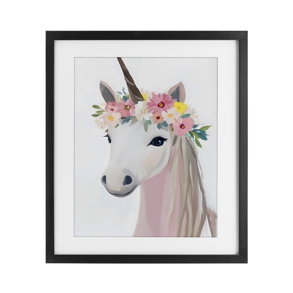 Stupell Industries Flower Crown Unicorn Black Framed Print Under Glass, design by The Prints Vibe