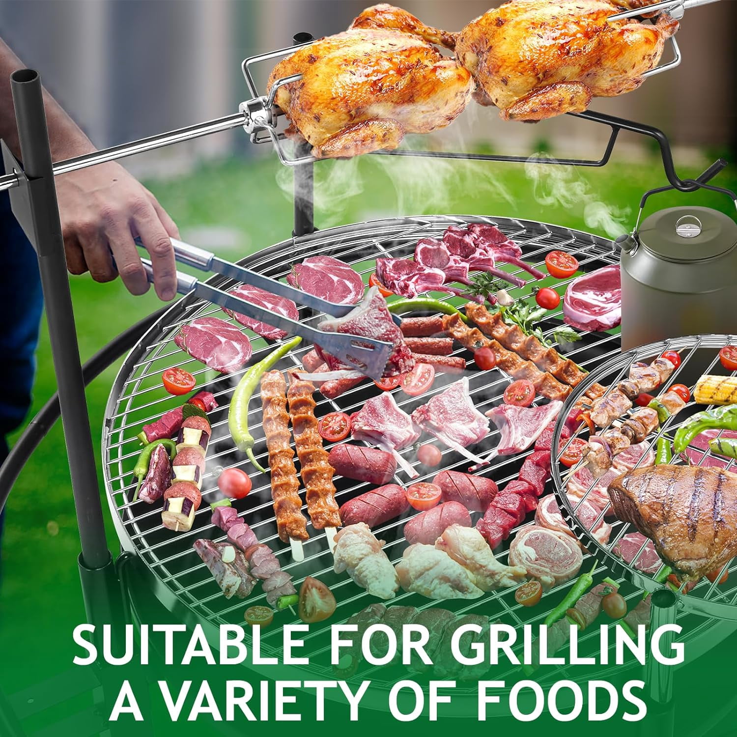 VINGLI 33" Round Metal Wood Burning Fire Pit with Dual Swivel Cooking Grates