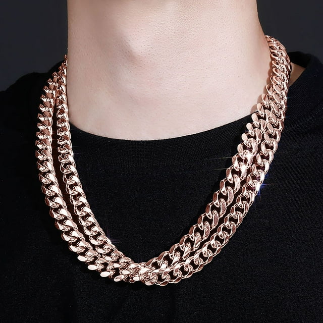Fiudx Cadena Cubana de Aleación Pesada, Eslabón Miami con Acabado Pulido, Cadena Hip Hop con Incrustaciones de Diamantes de Imitación, Ideal para Ocasiones Especiales, Regalo para Hombres y Mujeres,