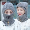 thumbnail image 4 of Gorro de ciclismo femenino con protección auditiva, gorro de lana con forro polar, gorro de punto, bufanda integrada para mujer, de invierno engrosado con máscara desmontable., 4 of 5