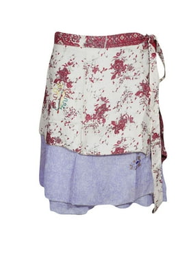 Mogul Womens Vintage Short Wrap Skirt Silk Sari Magic Wrap Wraparound Mini Skirts