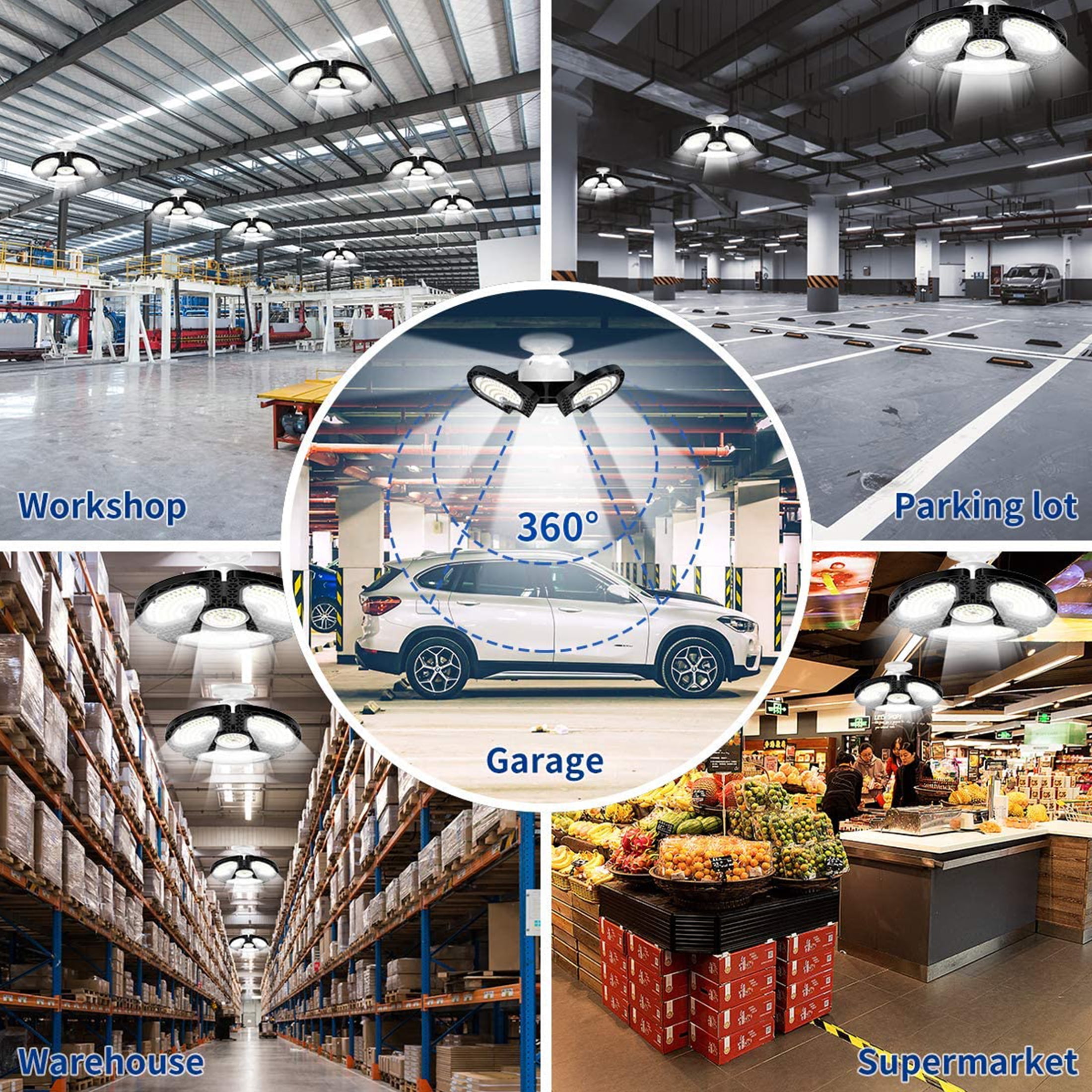 LED Garage Lights, 80W Deformable LED Garage Ceiling Lights 18000 Lumens Led Shop Lights for Garage, Garage Lights with 3 Adjustable Panels