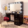 thumbnail image 5 of Ember Interiors Ghada Black Lighted Makeup Vanity Desk with Charging Station for Bedroom, 5 of 9
