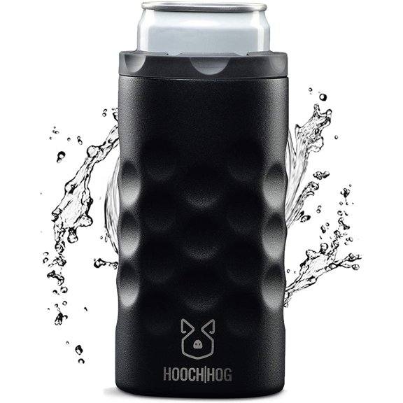 Hooch|Hog Slim Can Cooler - Insulated Stainless Steel Drink Sleeve Fits All 12 oz. Skinny Cans (Black)