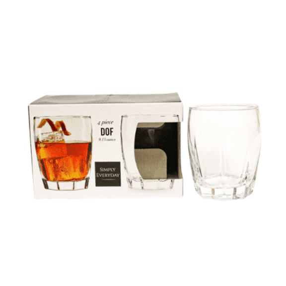 Rugby Clear Drinking Glass Set, 4-Pack, 9.15 oz Everyday Glass Tumblers for Water, Juice, Soda, Cocktails & Beverage Glassware