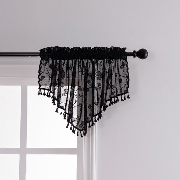 JilgTeok 1 Packs Sheer Valances Small Lace Drapes Curtains with Tassels Window Swags for Kitchen Living Room Decoration