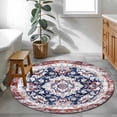 thumbnail image 3 of Round Rugs 4Ft, Red Blue Boho Vintage Round Area Rug Washable Indoor Throw Carpet, Ethnic Geometric Southwestern Soft Non Slip Circle Rug for Kitchen Nursery Room Home Decor Aesthetic, 3 of 8