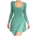 thumbnail image 1 of AherBiu Womens Long Sleeve Dresses Square Neck Basic Layer Slim Short Black Dress Solid Color, 1 of 5