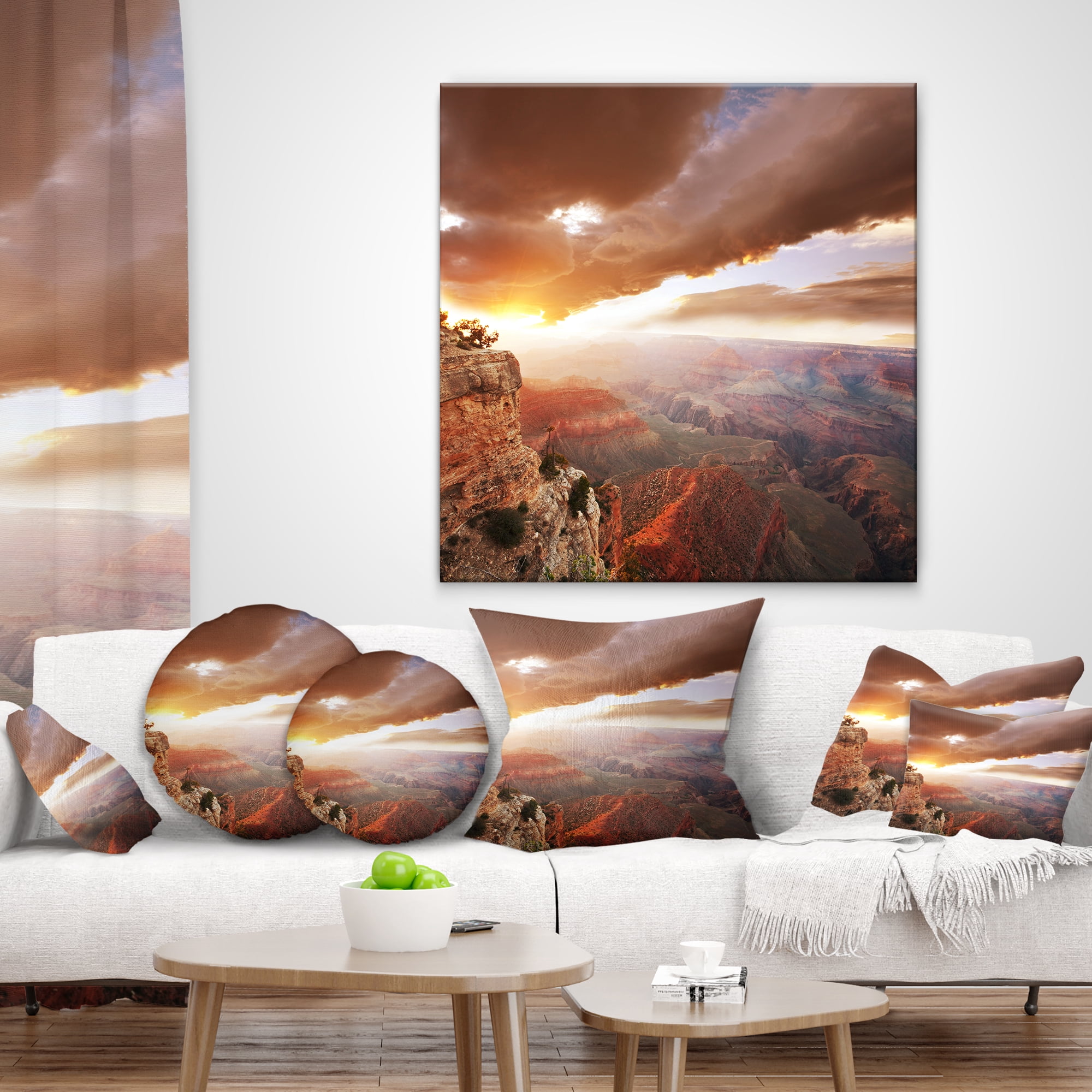 Designart Grand Canyon under Thunderstorm Sky - Landscape Printed Throw Pillow - 18x18