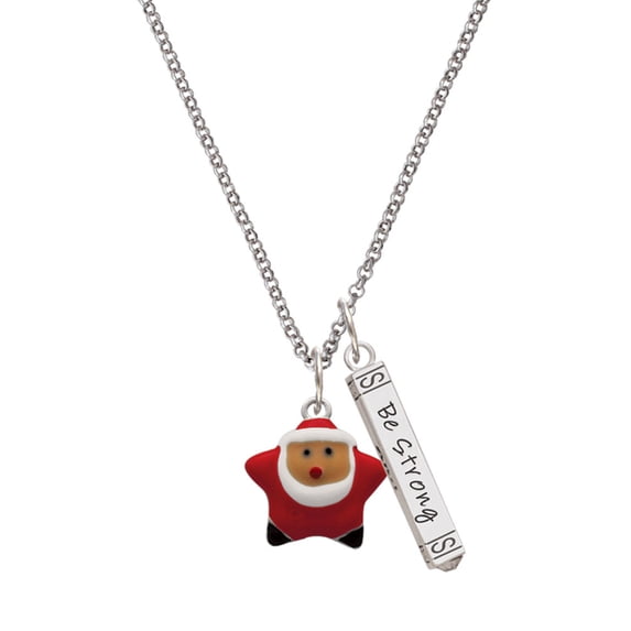 Delight Jewelry Silvertone Red Star Santa Silvertone Be Strong and Courageous Bar Charm Necklace, 23"