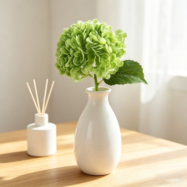 Artificial Hydrangea Flower, 49 cm Silk-Style Fake Bloom with Leaves, Realistic Home Wedding Table Centerpiece Decoration (1 Pack), Fade-Resistant, Water-Free
