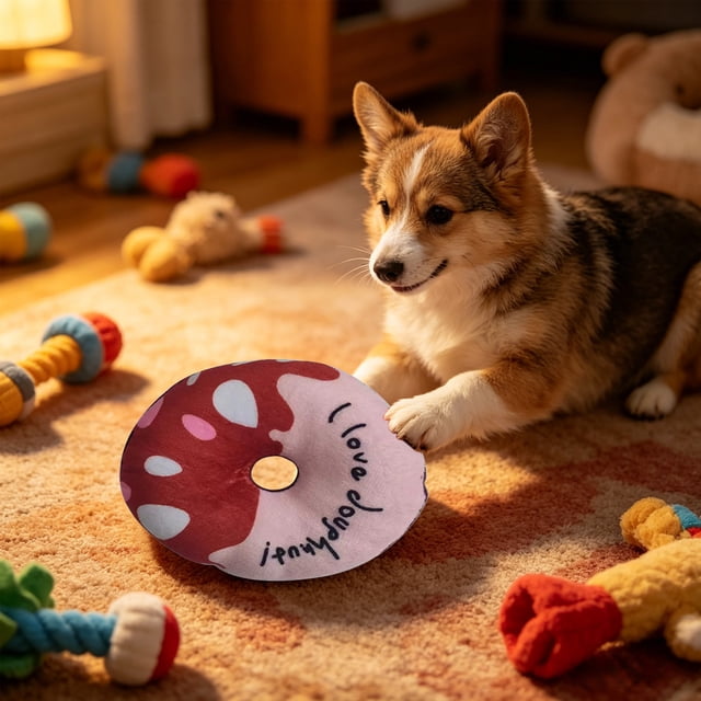 Juguete para Gatos con Forma de Rosquilla y Sonido, con Chirriador Incorporado: Peluche Suave de Tela Cristalina para Juegos Interactivos, Alivio Del Aburrimiento y Momentos de Mimos para Mascotas Pe