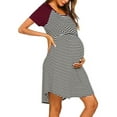 thumbnail image 3 of DYMADE Maternity Short Sleeve Stripe Nursing Nightgown for Breastfeeding Sleepwear, 3 of 7