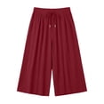 thumbnail image 6 of Mifsaly Plus Size Wide Leg Capri Pants for Women Elastic Drawstring Waist Casual Loose Culottes with Pockets Lightweight Flowy Summer Beach Capris Wine,XXL, 6 of 6