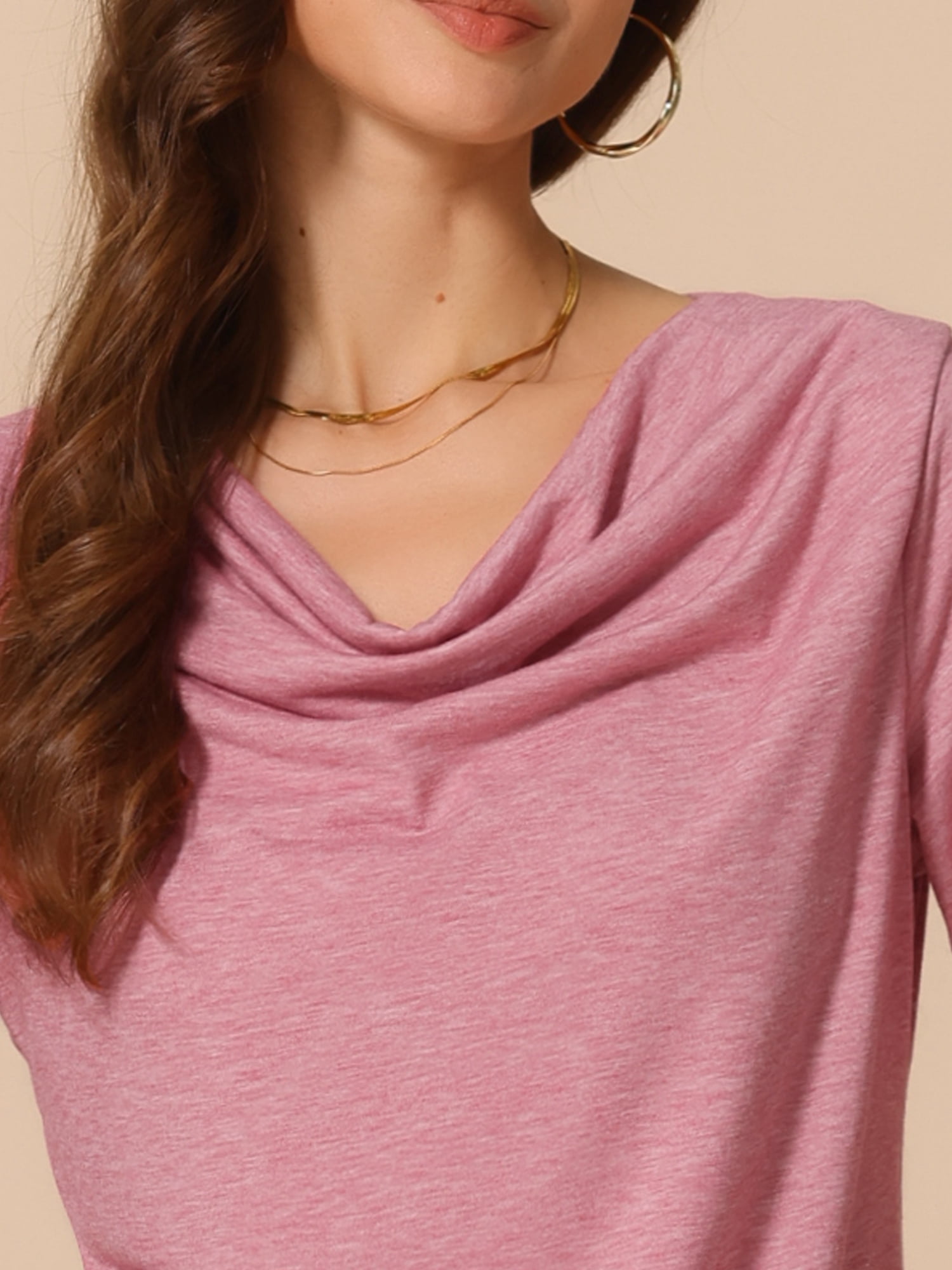 DARING DIVA Women's Cowl Neck Short Sleeve Casual Stretchy Blouse XL Red