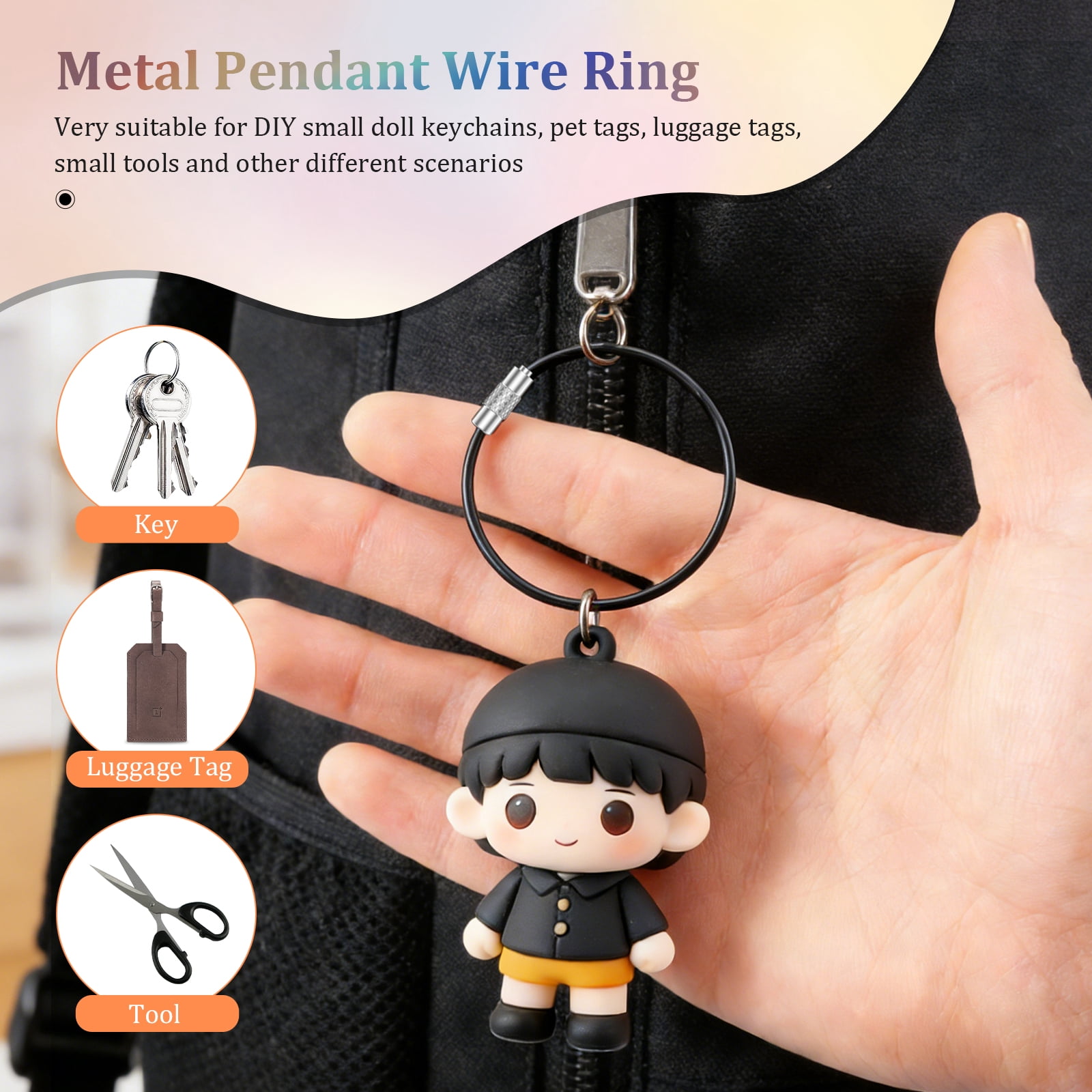100/200 PCS Keychain 5.9 Inches Wire Ring 0.059 Inches Thickness Cable Loop Ring for Hanging Luggage Tag Key and ID Card