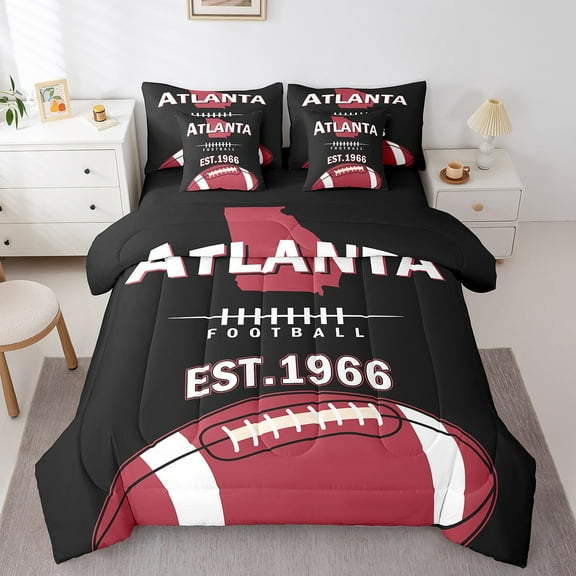 Erosebridal Atlanta Bedding Sets Twin Size,Sports Theme Comforter Sets with Sheets,Football City Bed in a Bag Twin Size For Boys Kids,Microfiber Bedroom Decoration Reversible,7-Piece