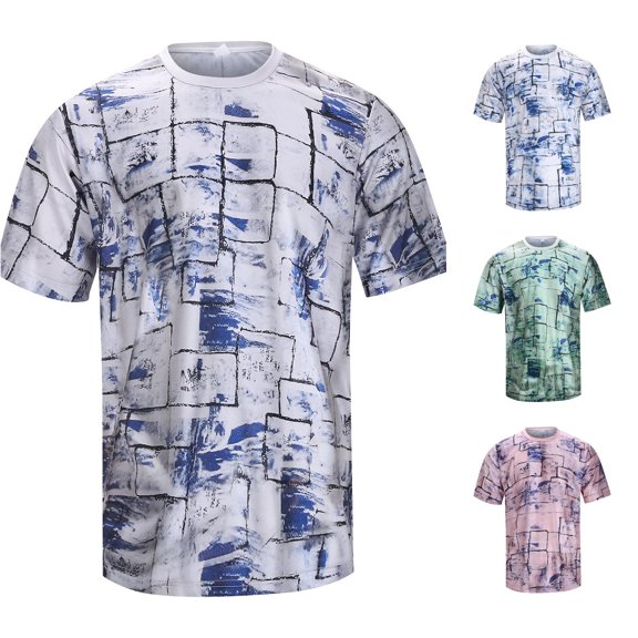Rggeeun Mens T-Shirts Tie-Dye Graffiti Patten Short Sleeve Crew Neck Loose Fit Soft Breathable for Summer Travel Party Comfort Tee,Gray,Xxxxl