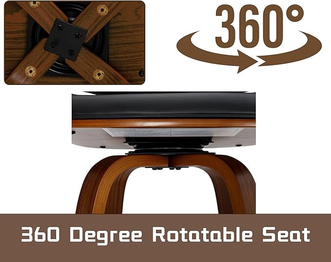 Guyou 26" Swivel Counter Stools Set of 2, Modern Barrel PU Kitchen Island Stools, Farmhouse Solid Wood Counter Height Barstools, Bar Height Island Chairs with Back and Wood Frame, Black