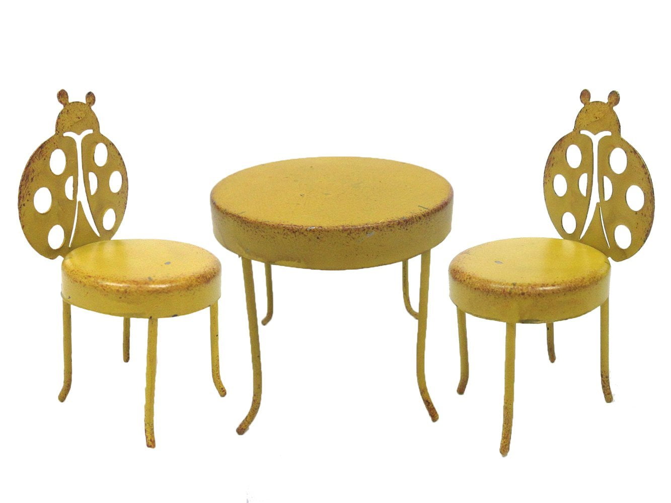 Ebros Enchanted Garden Decorative Metal Table And 2 Lady Bug Chairs Set Mini Fairy Garden Decorative Accessory 3pc Set