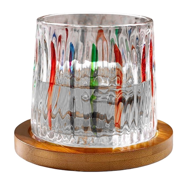 Vaso de cóctel Old Fashioned con posavasos de madera y base gruesa con peso. C