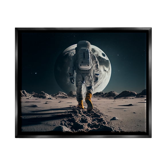 Stupell Industries Man On Moon Outer Space Astronaut Fairy Tales & Fantasy Painting Black Floater Framed Art Print Wall Art