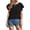 Black, variant on Graphic Tees for Women Casual Round Neck Top for Elegant chiffon Tennis Blouse with double ruffle sleeves back button detail Black XXL