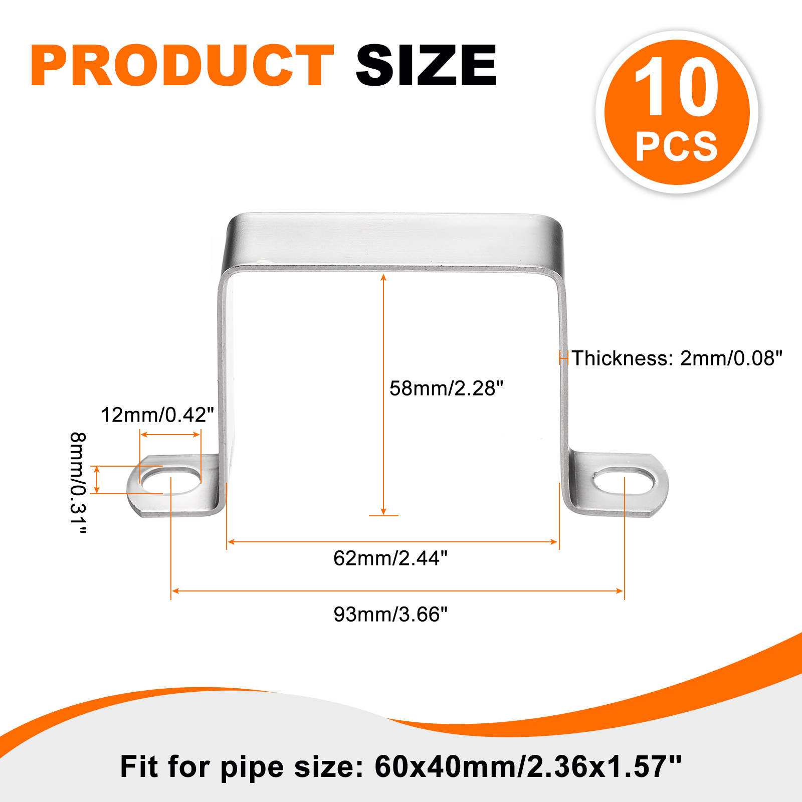 10pack Square Pipe Clamp 60x60mm 304 Stainless Steel Tube Buckle, Silver